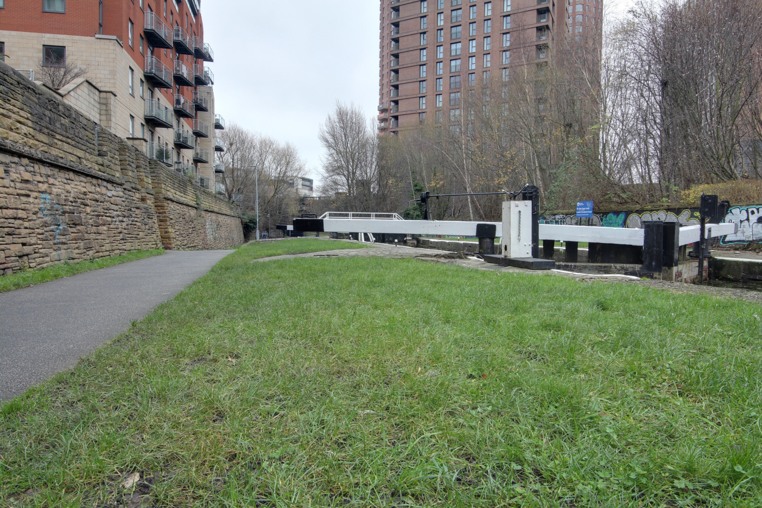 Photographed from behind the building, showing the Leeds-Liverpool canal that takes you into the city centre