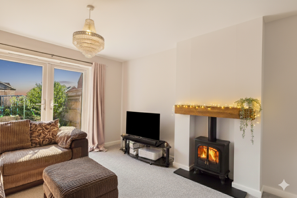 An electric fireplace making a cosy lounge